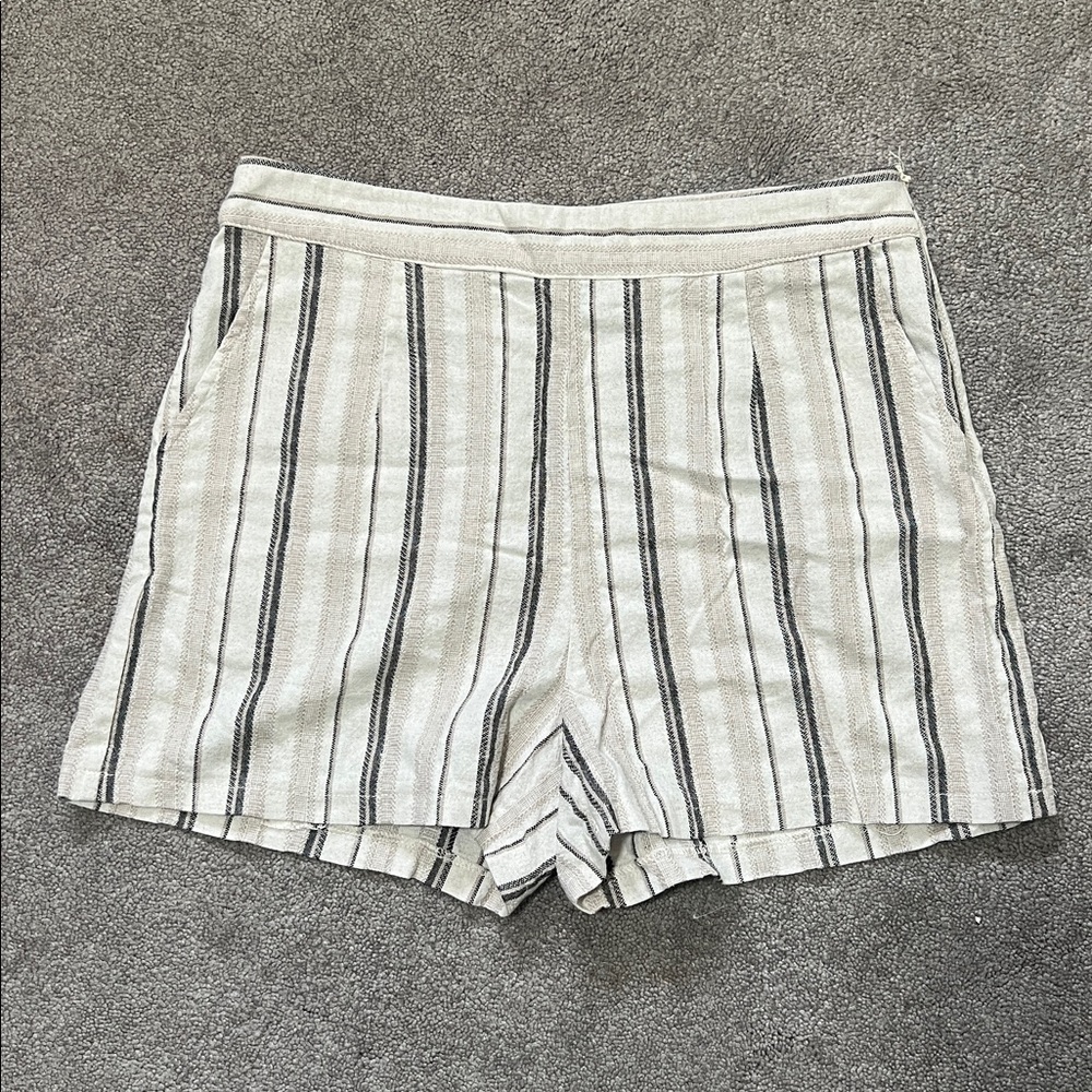 Hem & Thread High Wait Striped Cotton Linen Shorts Size Large